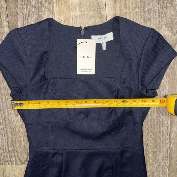 Reiss Dress Petite 2P NWT $316 Designer Navy Blue Cap Sleeve Wool Blend Sheath - Picture 6 of 6